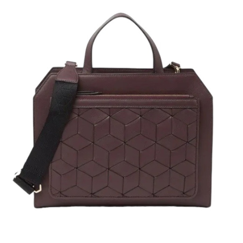 WELDEN TRAVAILLE OXBLOOD DUAL TOP HANDLE ZIP COMMUTER CROSSBODY LEATHER TOTE BAG